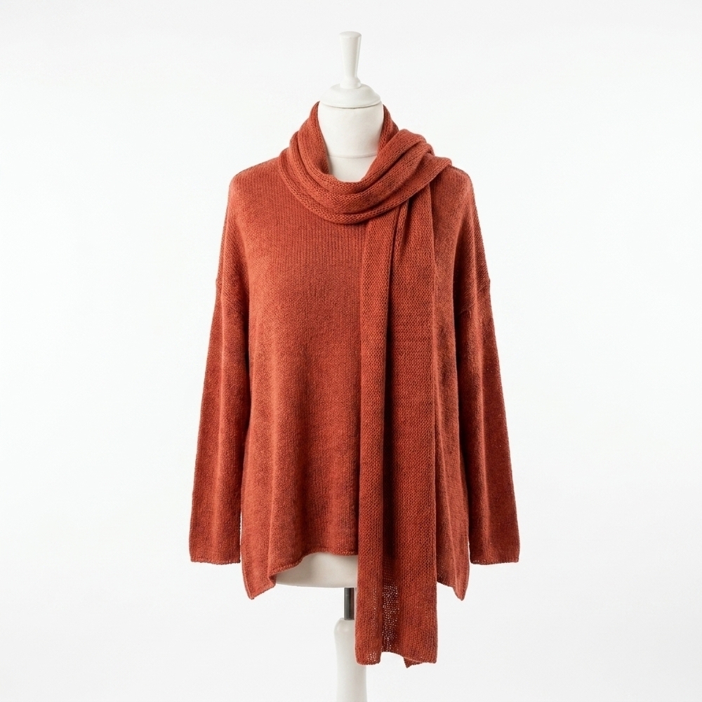 NEW MADE IN ITALY knitted 2 layer top & scarf in red